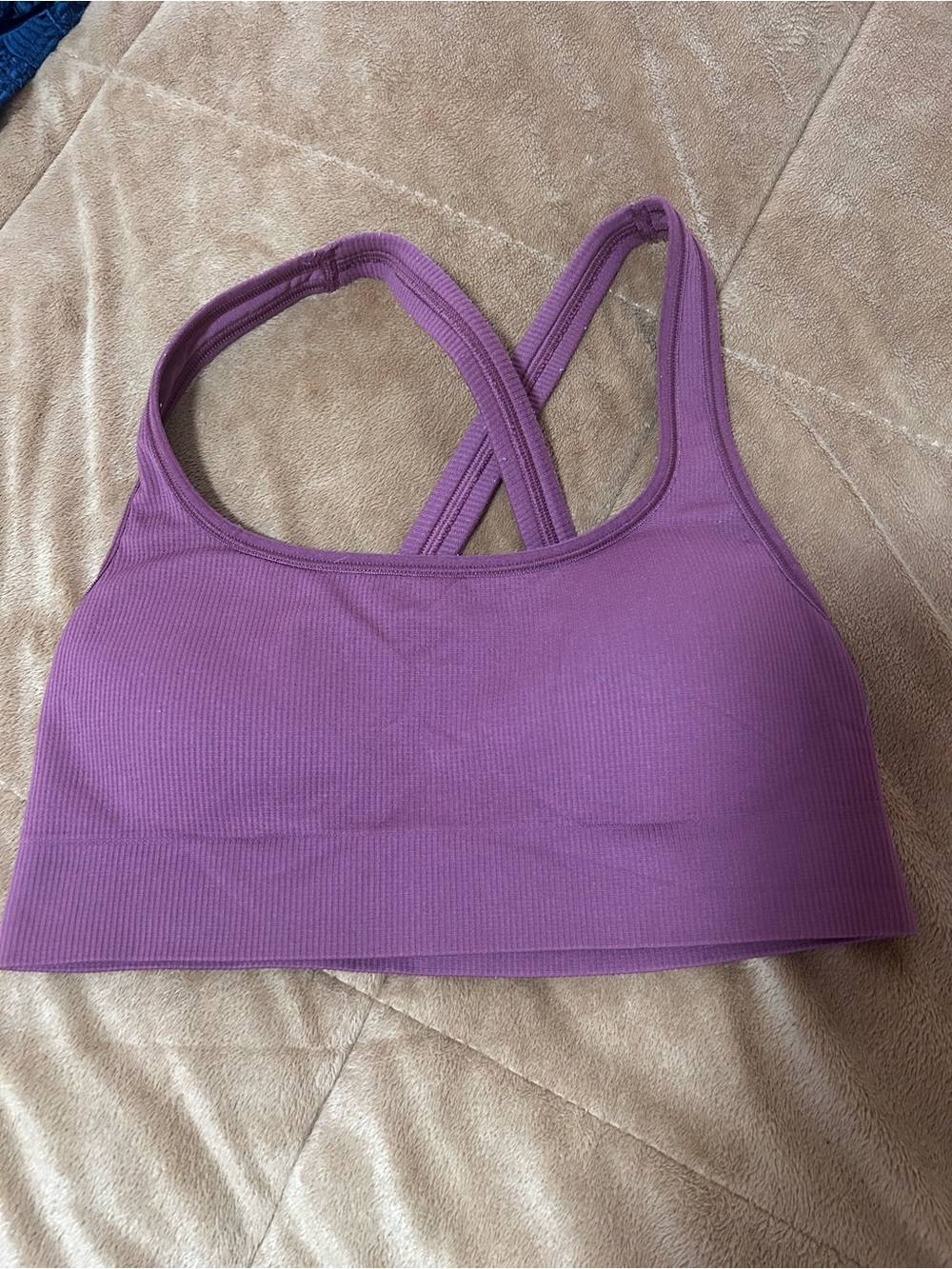Athleta Mauve Ribbed Crossback Sports Bra